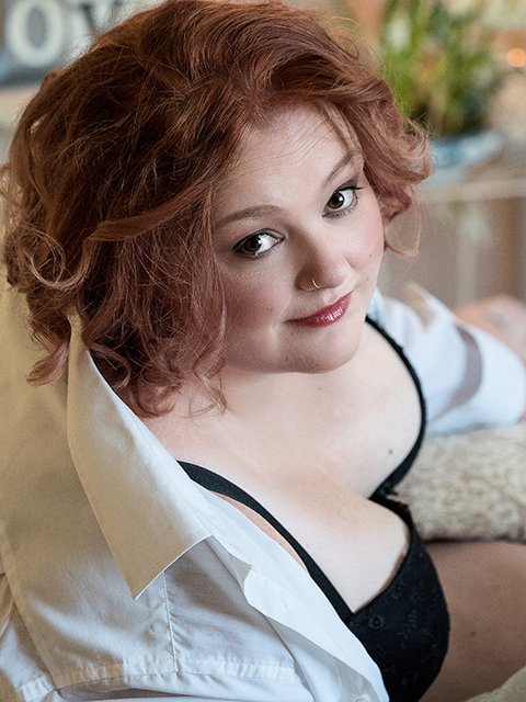 classy boudoir photography with a white shirt 